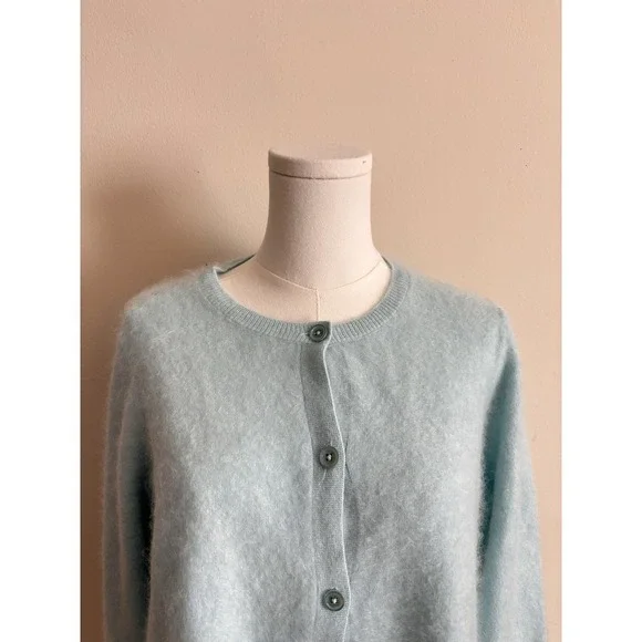 J Crew Quiet Luxury Old Money Cashmere Button Cardigan Blue Large Preppy Cute - Picture 2 of 6
